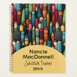 Farbenfrohe Lehrerin Nachhilfe Cartoon Pen Muster Planer