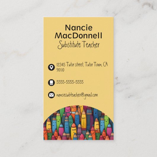 Farbenfrohe Lehrerin Nachhilfe Crayon Muster Visitenkarte (Rückseite)