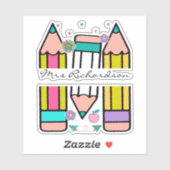 Farbenfrohe Lehrerin Name Bleistift-Cartoon Aufkleber (Blatt)