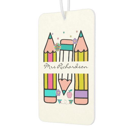 Farbenfrohe Lehrerin Name Bleistift-Cartoon Autolufterfrischer (Links)