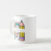 Farbenfrohe Lehrerin Name Bleistift-Cartoon Kaffeetasse (Vorderseite Links)