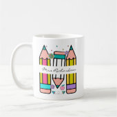 Farbenfrohe Lehrerin Name Bleistift-Cartoon Kaffeetasse (Links)
