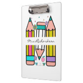 Farbenfrohe Lehrerin Name Bleistift-Cartoon Klemmbrett (Links)