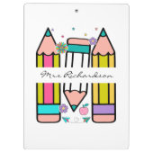 Farbenfrohe Lehrerin Name Bleistift-Cartoon Klemmbrett (Rückseite)