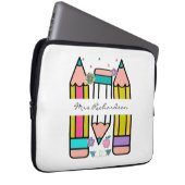 Farbenfrohe Lehrerin Name Bleistift-Cartoon Laptopschutzhülle (Vorne Rechts)