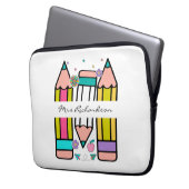 Farbenfrohe Lehrerin Name Bleistift-Cartoon Laptopschutzhülle (Vorderseite Links)