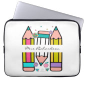 Farbenfrohe Lehrerin Name Bleistift-Cartoon Laptopschutzhülle (Vorderseite)