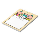 Farbenfrohe Lehrerin Name Bleistift-Cartoon Notizblock (Rotiert)