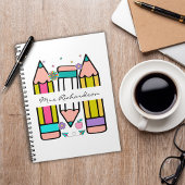 Farbenfrohe Lehrerin Name Bleistift-Cartoon Notizblock
