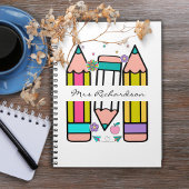 Farbenfrohe Lehrerin Name Bleistift-Cartoon Notizblock