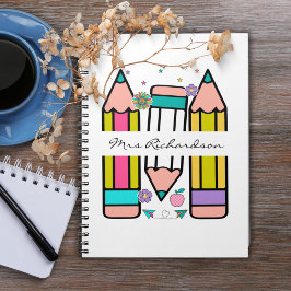 Farbenfrohe Lehrerin Name Bleistift-Cartoon Notizblock