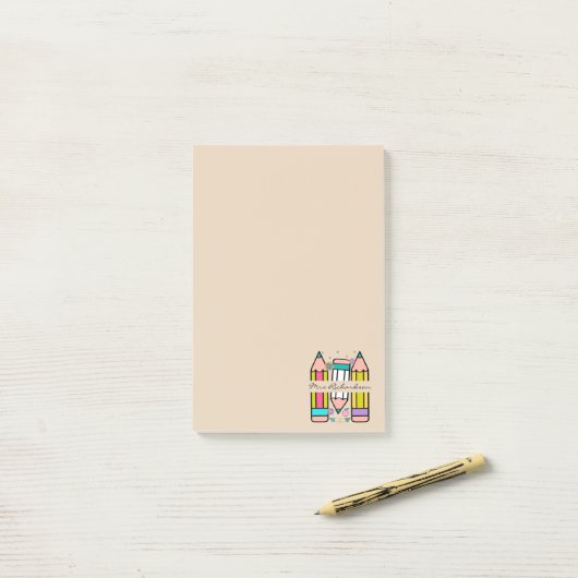 Farbenfrohe Lehrerin Name Bleistift-Cartoon Post-it Klebezettel (Auf Schreibtisch)