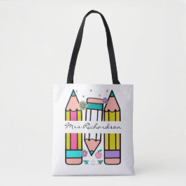 Farbenfrohe Lehrerin Name Bleistift-Cartoon Tasche