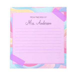 Farbenfrohe Lehrerin Name Rainbow Pastel Waves Notizblock
