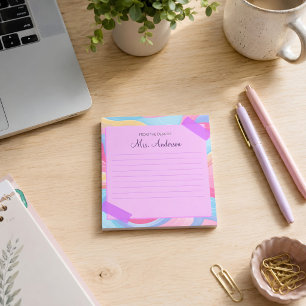 Farbenfrohe Lehrerin Name Rainbow Pastel Waves Notizblock
