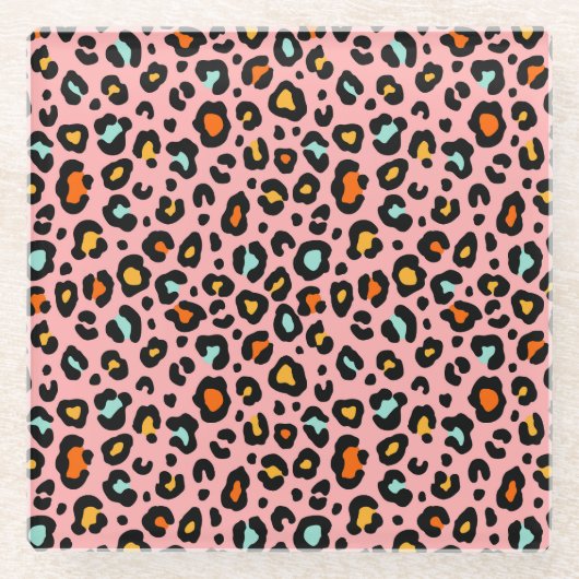 Farbenfrohe Leopard: Vintages Muster zeichnen Glasuntersetzer (Vorderseite)