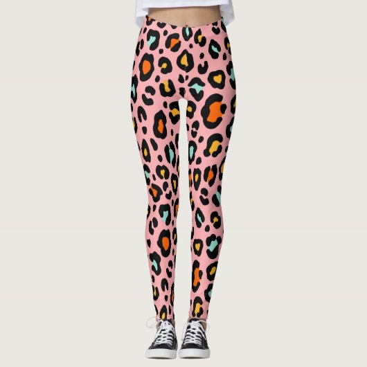 Farbenfrohe Leopard: Vintages Muster zeichnen Leggings (Vorderseite)