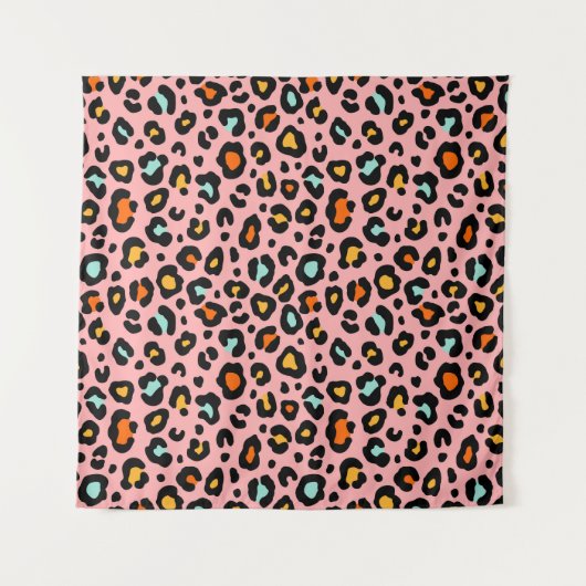 Farbenfrohe Leopard: Vintages Muster zeichnen Wandteppich (Vorderseite)
