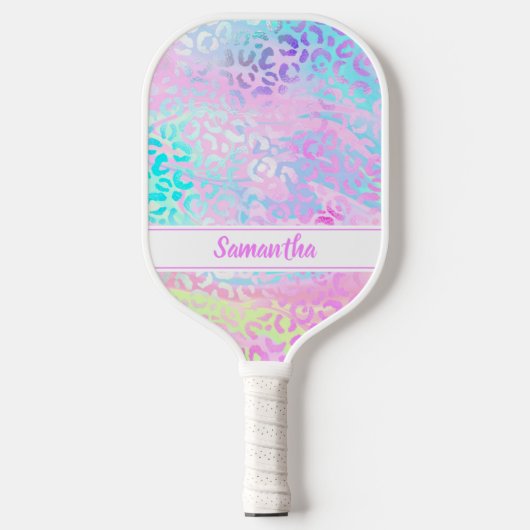 Farbenfrohe Leopardendrucke Personalisiert Pickleball Schläger (Vorderseite)