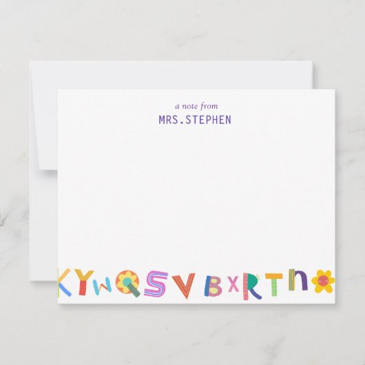 Farbenfrohe Letter Personalisiert Teacher Stationi Mitteilungskarte (Vorderseite)