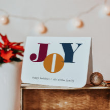 Farbenfrohe Letters Joy Holiday Faltes Grußkarte