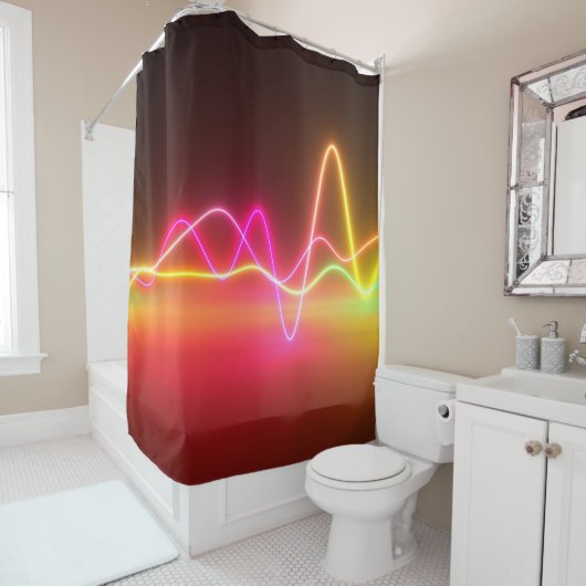 Farbenfrohe, leuchtend neonfarbene Grafik-Equalize Duschvorhang (Beispiel)