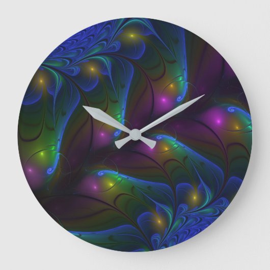 Farbenfrohe leuchtende Abstrakte Moderne Fraktal K Große Wanduhr (Vorderseite)