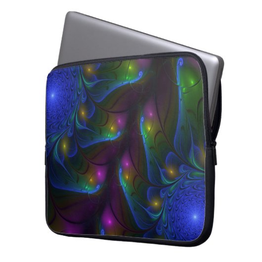 Farbenfrohe leuchtende Abstrakte Moderne Fraktal K Laptopschutzhülle (Vorderseite Links)