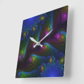 Farbenfrohe leuchtende Abstrakte Moderne Fraktal K Quadratische Wanduhr (Winkel)