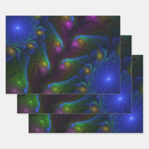 Farbenfrohe Leuchtende Abstrakte Moderne Trippy-Fr Geschenkpapier Set
