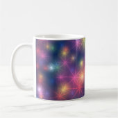 Farbenfrohe leuchtende Sterne Kosmische Lichter Kaffeetasse (Links)
