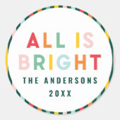 Farbenfrohe, leuchtende Streifen Weihnachtsspass Runder Aufkleber (Vorderseite)