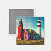 Farbenfrohe Leuchttürme am Strand Magnet (Vorderseite/Rückseite)
