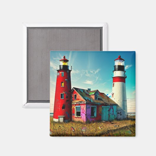 Farbenfrohe Leuchttürme am Strand Magnet (Vorderseite/Rückseite)