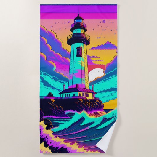 Farbenfrohe Leuchttürme Strandtuch (Vorderseite)