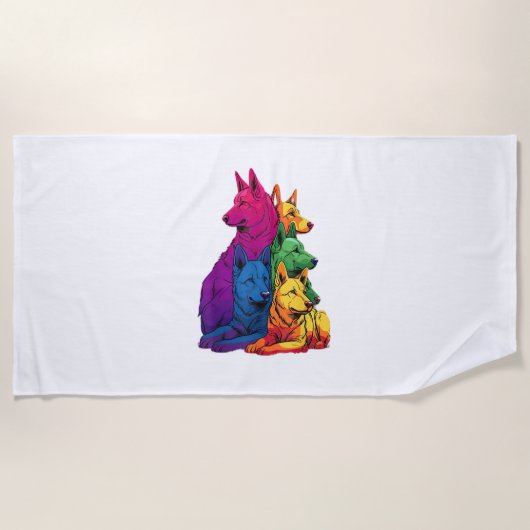 Farbenfrohe LGBT Pride German Shepherd Dog Pile Strandtuch (Vorderseite)