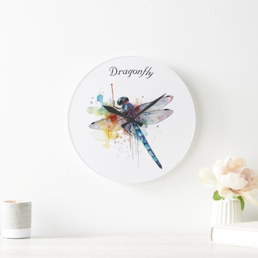 Farbenfrohe Libelle anpassbar Große Wanduhr (Zuhause)