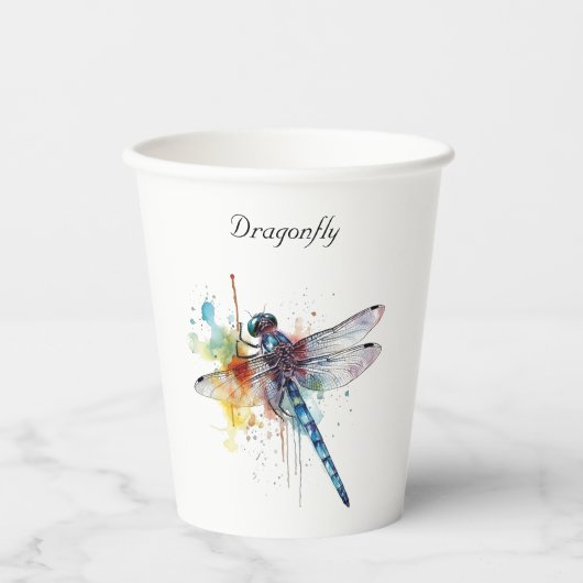 farbenfrohe Libelle anpassbar Pappbecher (Vorderseite)