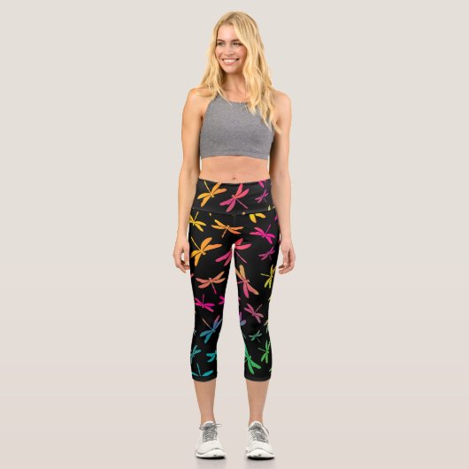 Farbenfrohe Libelle Capri Leggings (Vorderseite)