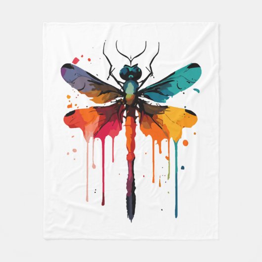 farbenfrohe Libelle Fleecedecke (Vorderseite)