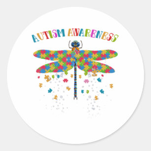 Farbenfrohe Libelle für den Tag der Autismus Runder Aufkleber