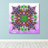 Farbenfrohe Libelle und Blume Mandala Art Leinwanddruck (Insitu (Holzboden))
