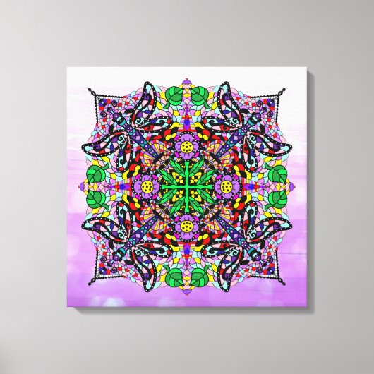 Farbenfrohe Libelle und Blume Mandala Art Leinwanddruck (Vorderseite)