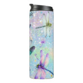 Farbenfrohe Libellen Glitzer Hintergrund Thermosbecher (Nach rechts gedreht)