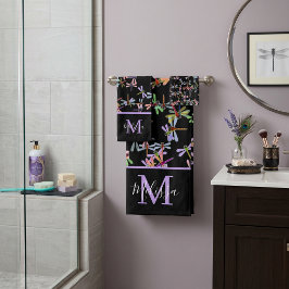 Farbenfrohe Libellen personalisiertes Badetuch Set