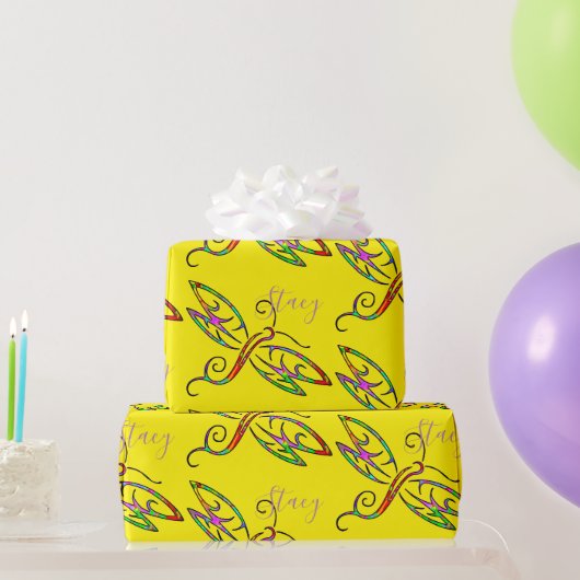 Farbenfrohe Libellen personalisiertes Geschenkpapi Geschenkpapier (Partygeschenke)