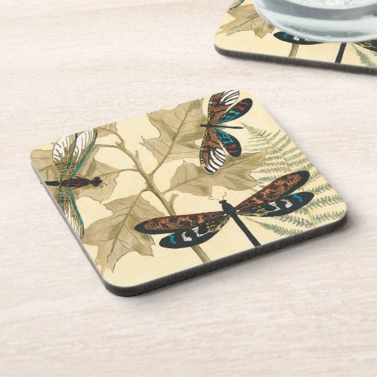 Farbenfrohe Libellen über den Blätter schweben Getränkeuntersetzer (Linke Seite)