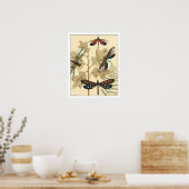 Farbenfrohe Libellen über den Blätter schweben Poster (Küche)