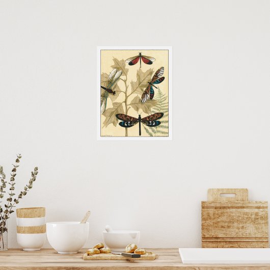 Farbenfrohe Libellen über den Blätter schweben Poster (Küche)
