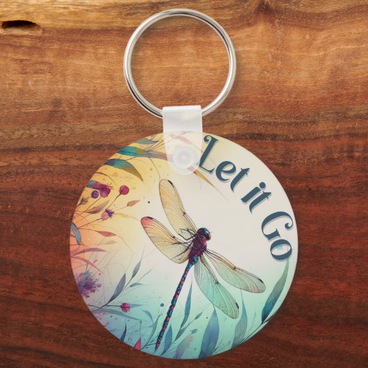 Farbenfrohe Libellenblume Ließ es Go Inspirier Zit Schlüsselanhänger (Vorderseite)